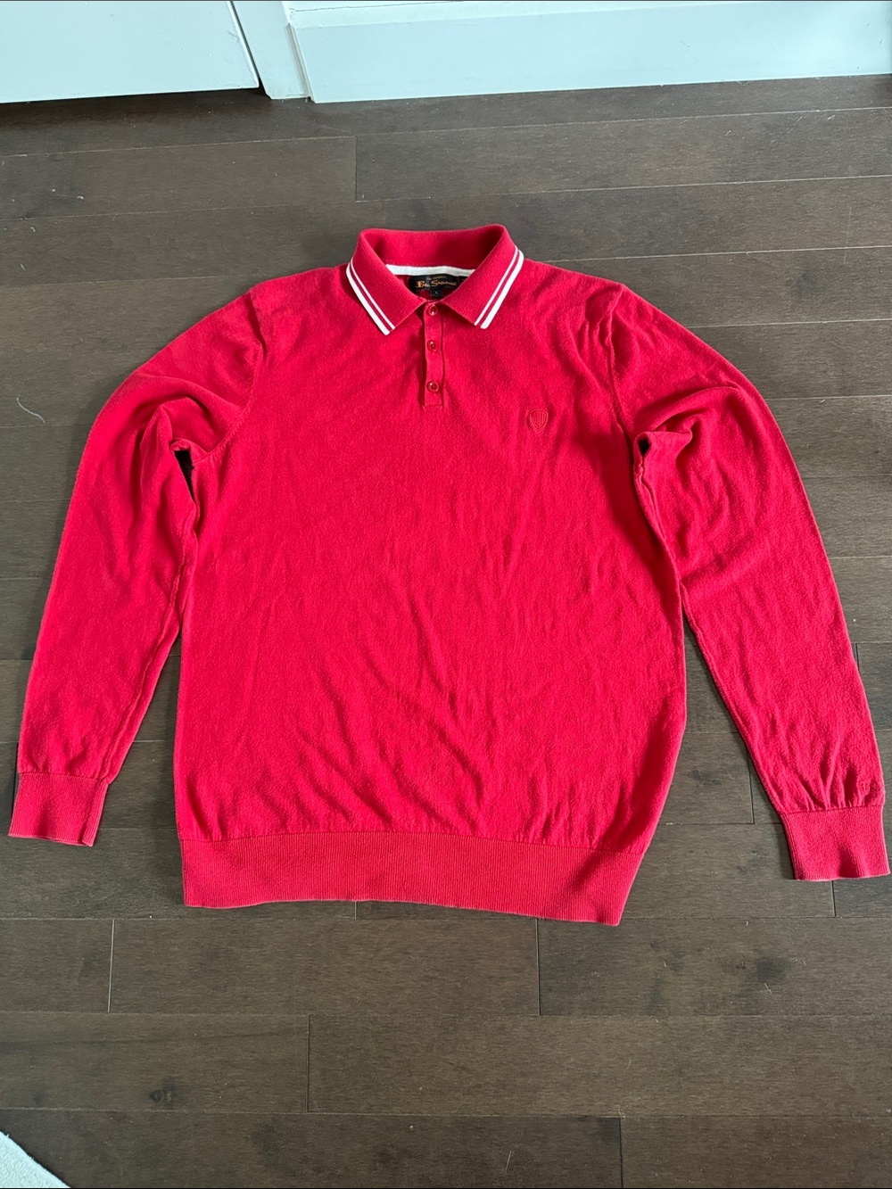 Ben Sherman Red Knit Polo Sweater with Contrast Collar